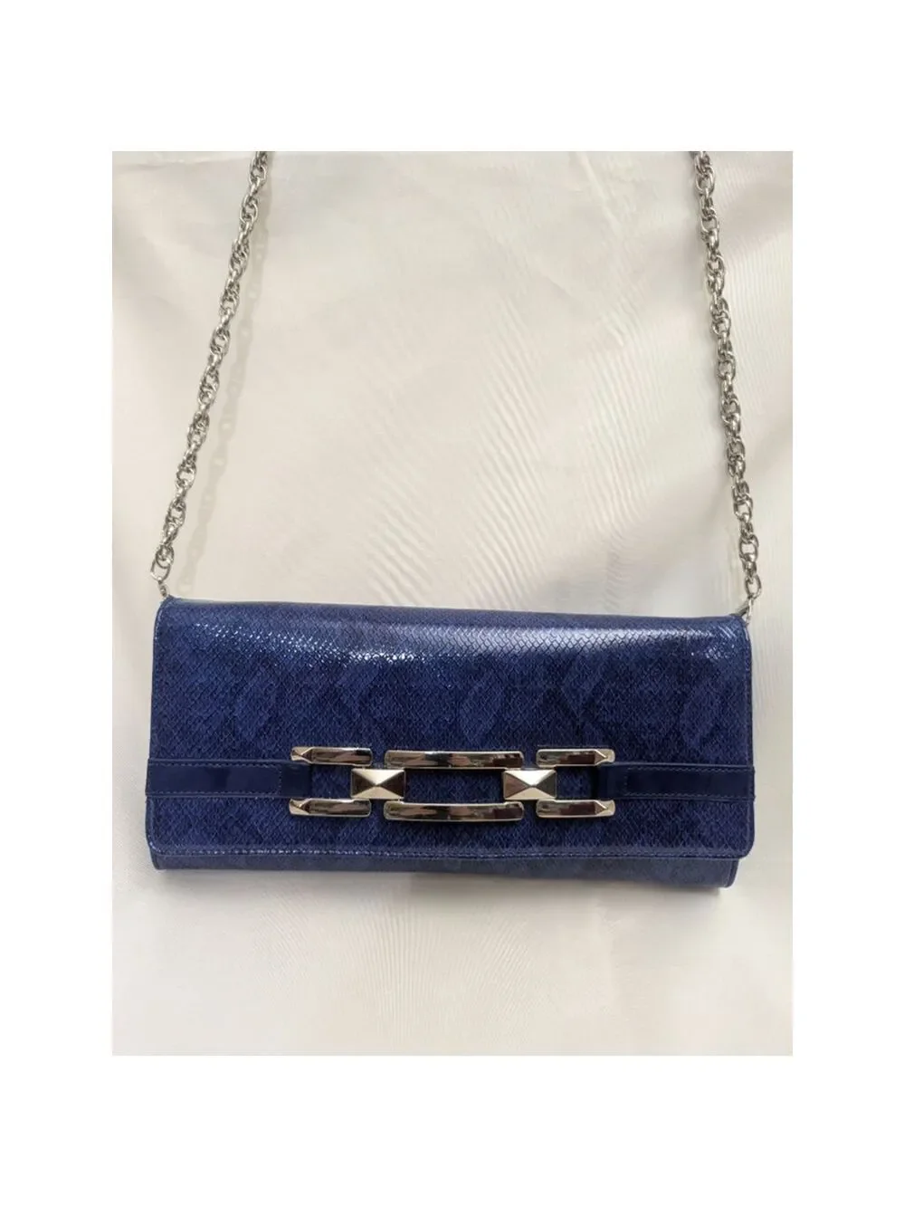 White House Black Market Blue Faux Snakeskin Clutch - Picture 12 of 13